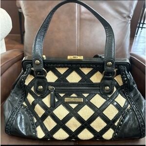 Vintage Isabella Fiore Wicker Leather Bling Purse Shoulder Bag Black and Tan